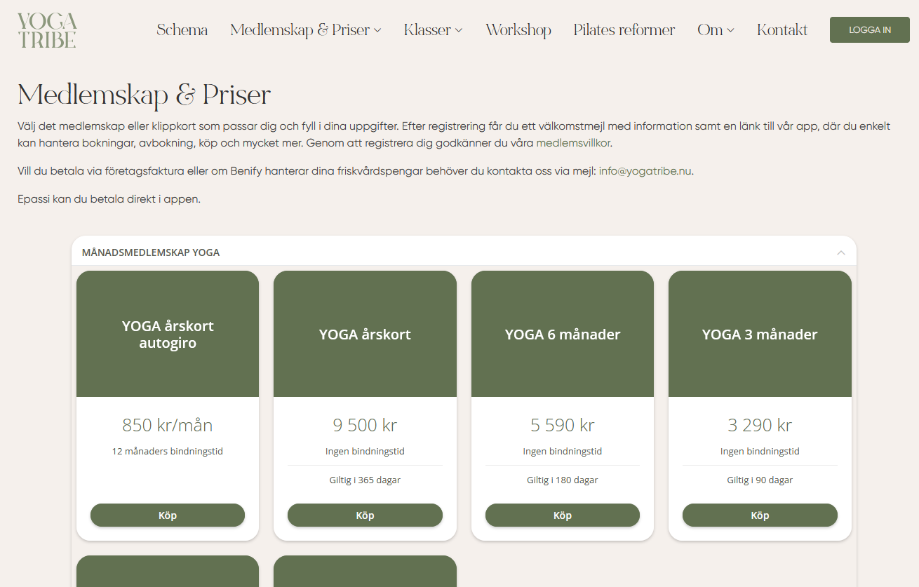 Klicka på 'Medlemskap & Priser' för att köpa ett kort om du inte redan har ett.